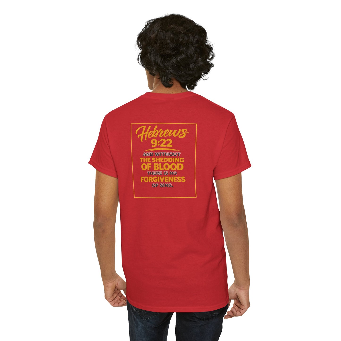 Christian T-Shirt — "Only the Blood of Jesus Can Save" with Hebrews 9:22 Scripture Tee