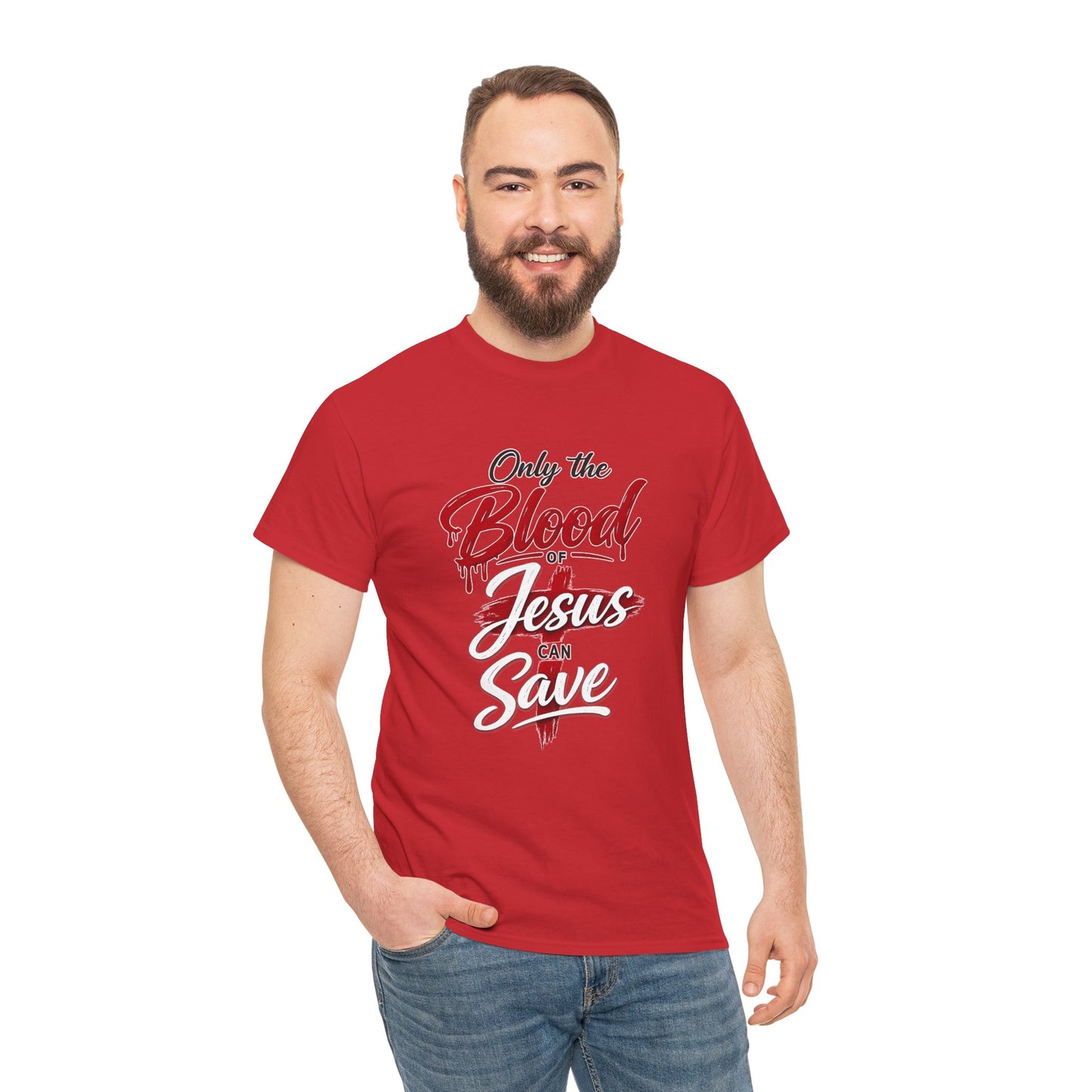 Christian T-Shirt — "Only the Blood of Jesus Can Save" with Hebrews 9:22 Scripture Tee