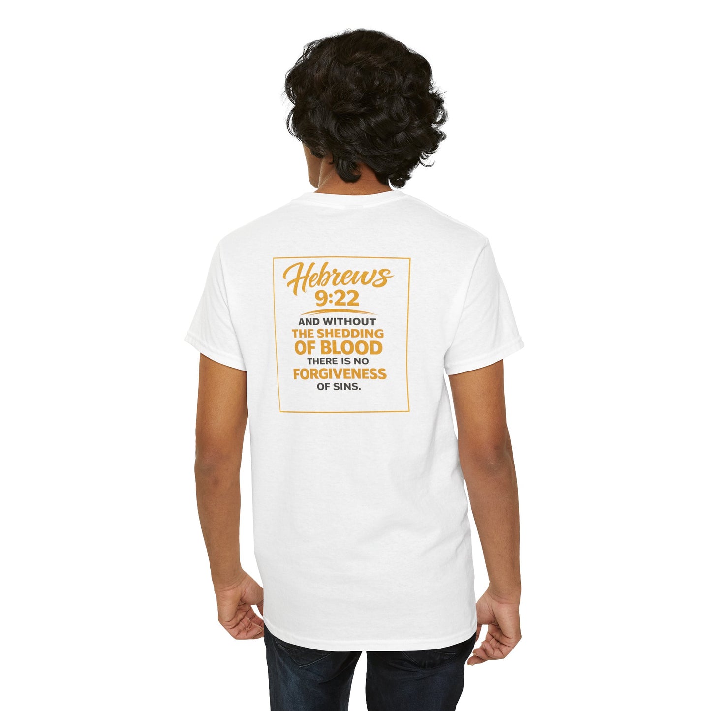 Christian T-Shirt — "Only the Blood of Jesus Can Save" with Hebrews 9:22 Scripture Tee