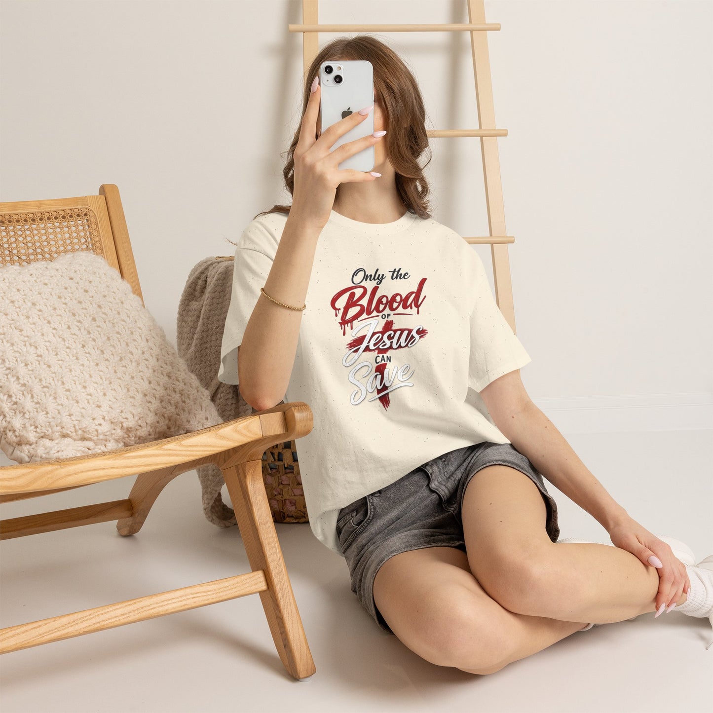 Christian T-Shirt — "Only the Blood of Jesus Can Save" with Hebrews 9:22 Scripture Tee