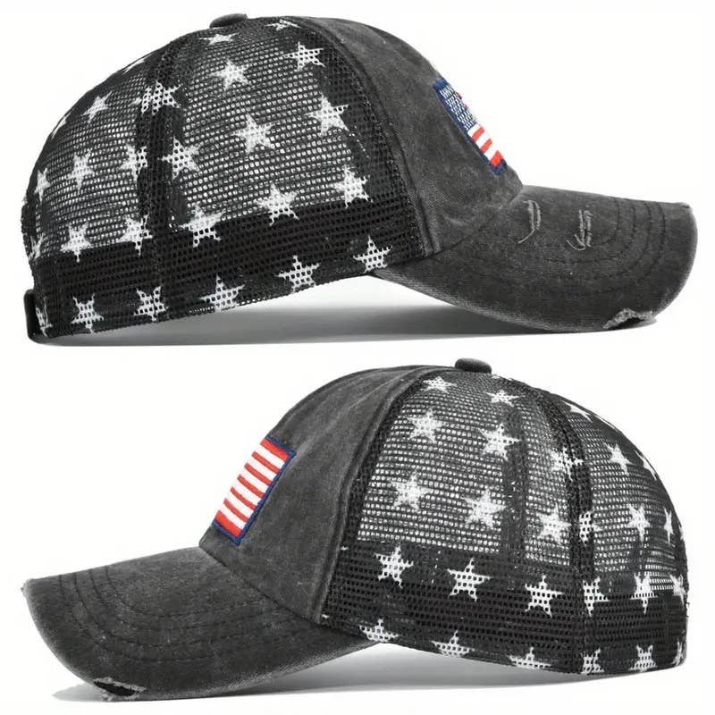 USA Flag Mesh Trucker Hat Distressed Vintage Look Cap Patrio