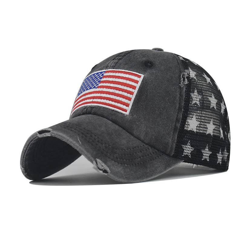 USA Flag Mesh Trucker Hat Distressed Vintage Look Cap Patrio