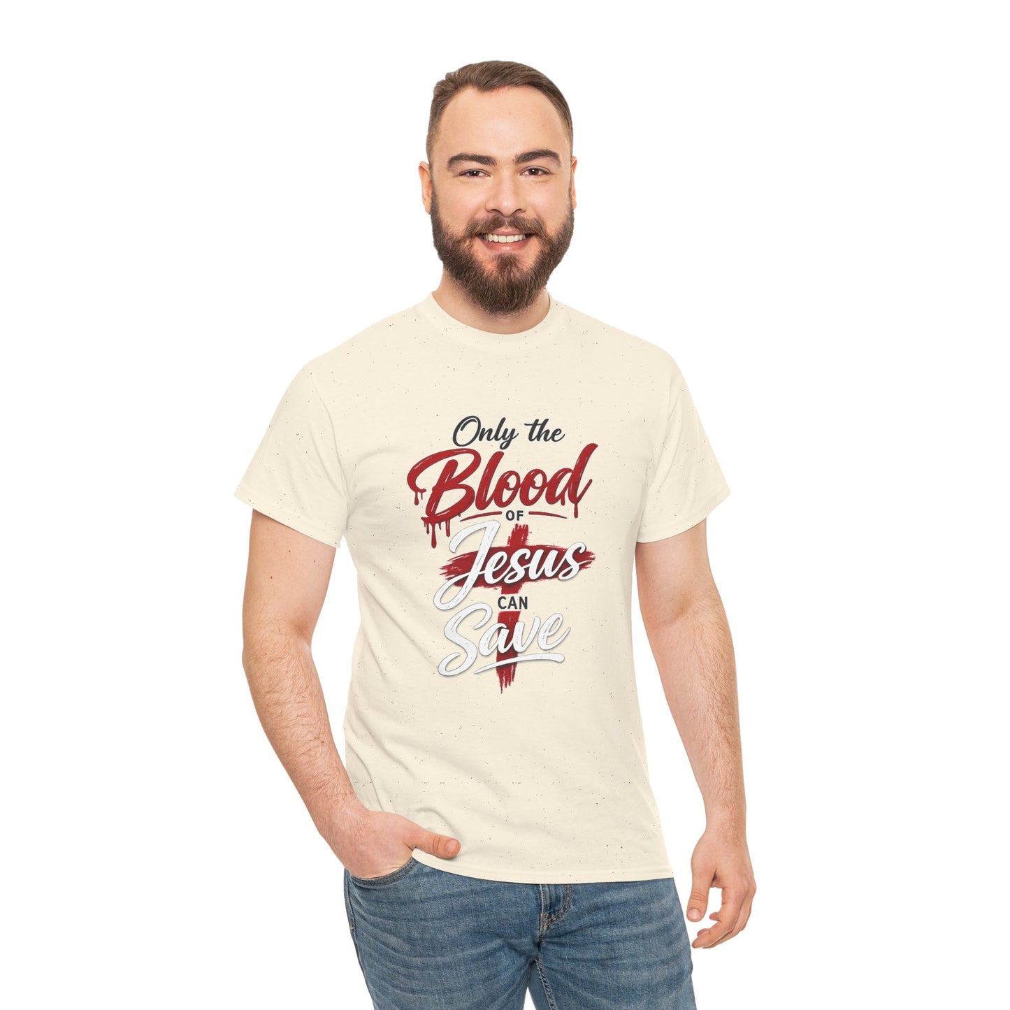Christian T-Shirt — "Only the Blood of Jesus Can Save" with Hebrews 9:22 Scripture Tee