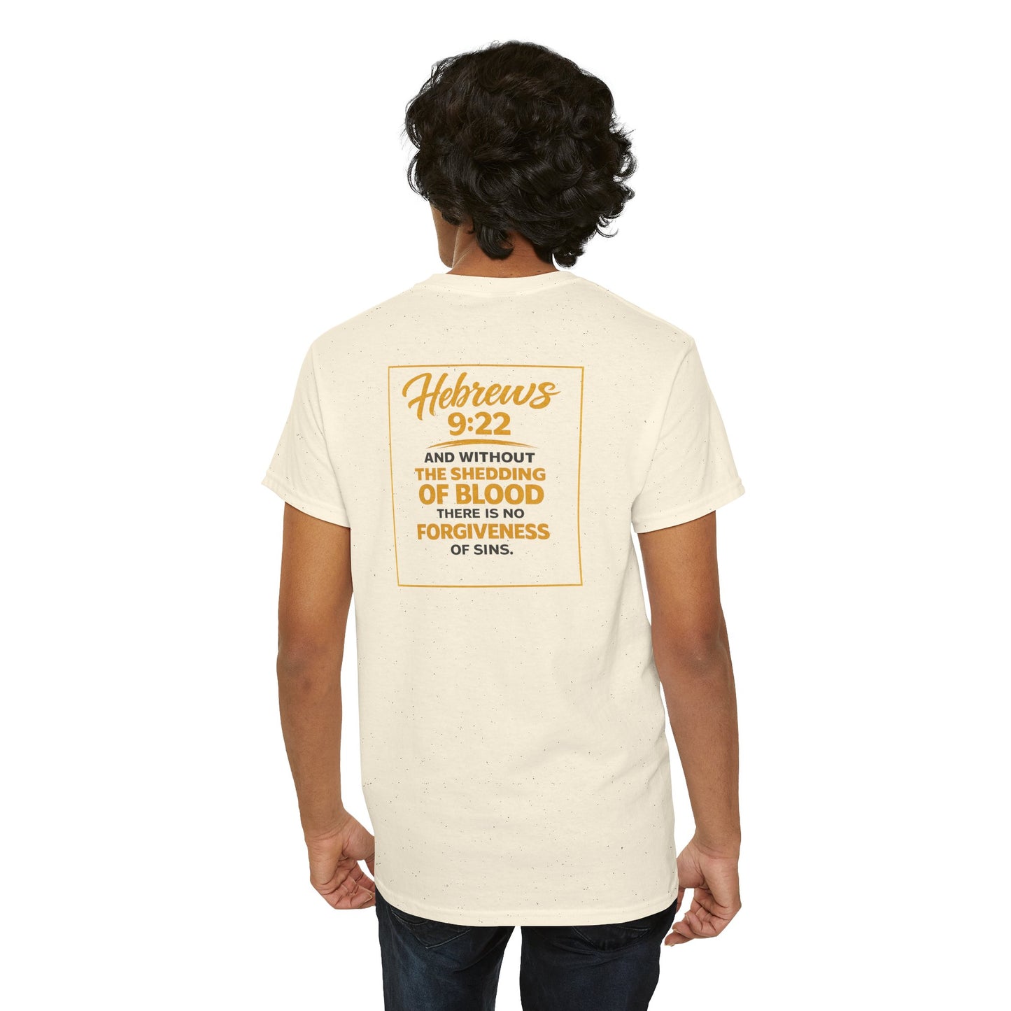 Christian T-Shirt — "Only the Blood of Jesus Can Save" with Hebrews 9:22 Scripture Tee