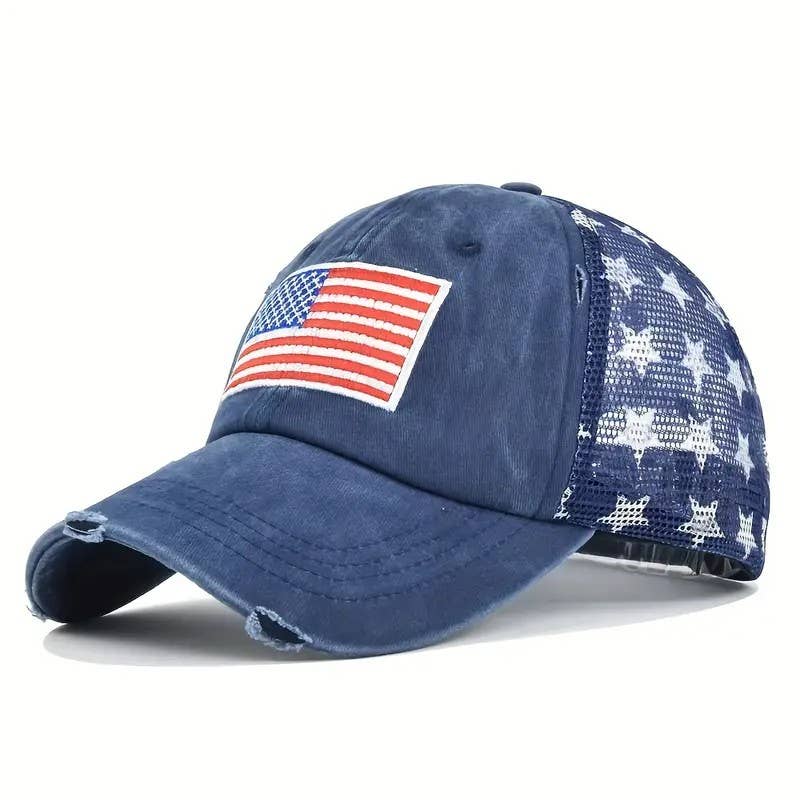 USA Flag Mesh Trucker Hat Distressed Vintage Look Cap Patrio