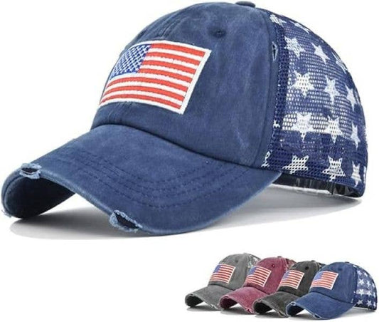 USA Flag Mesh Trucker Hat Distressed Vintage Look Cap Patrio