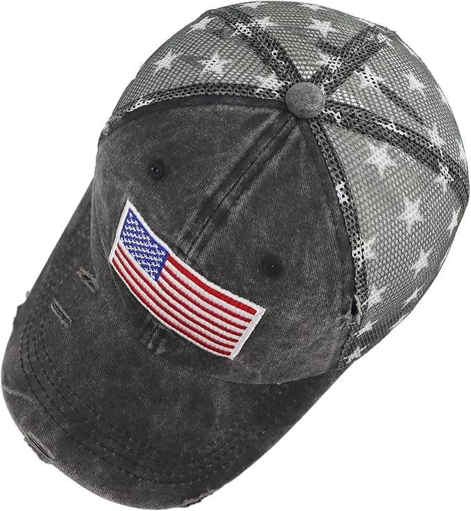 USA Flag Mesh Trucker Hat Distressed Vintage Look Cap Patrio