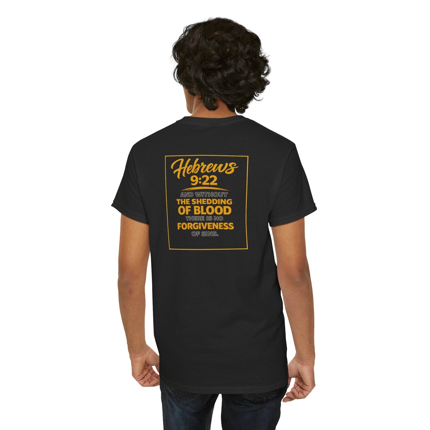 Christian T-Shirt — "Only the Blood of Jesus Can Save" with Hebrews 9:22 Scripture Tee