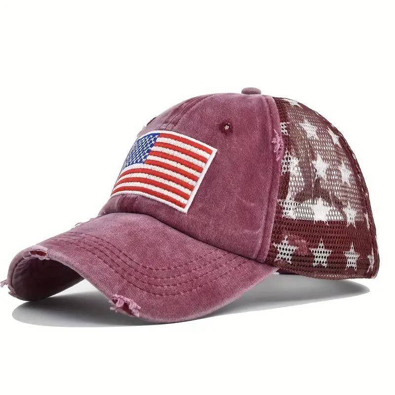 USA Flag Mesh Trucker Hat Distressed Vintage Look Cap Patrio