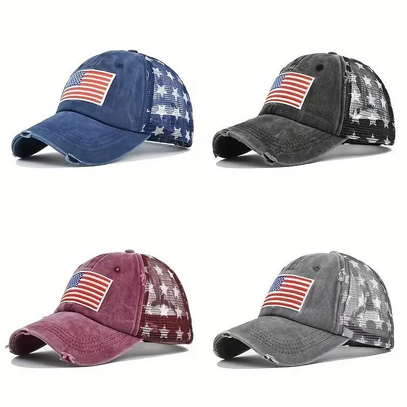 USA Flag Mesh Trucker Hat Distressed Vintage Look Cap Patrio